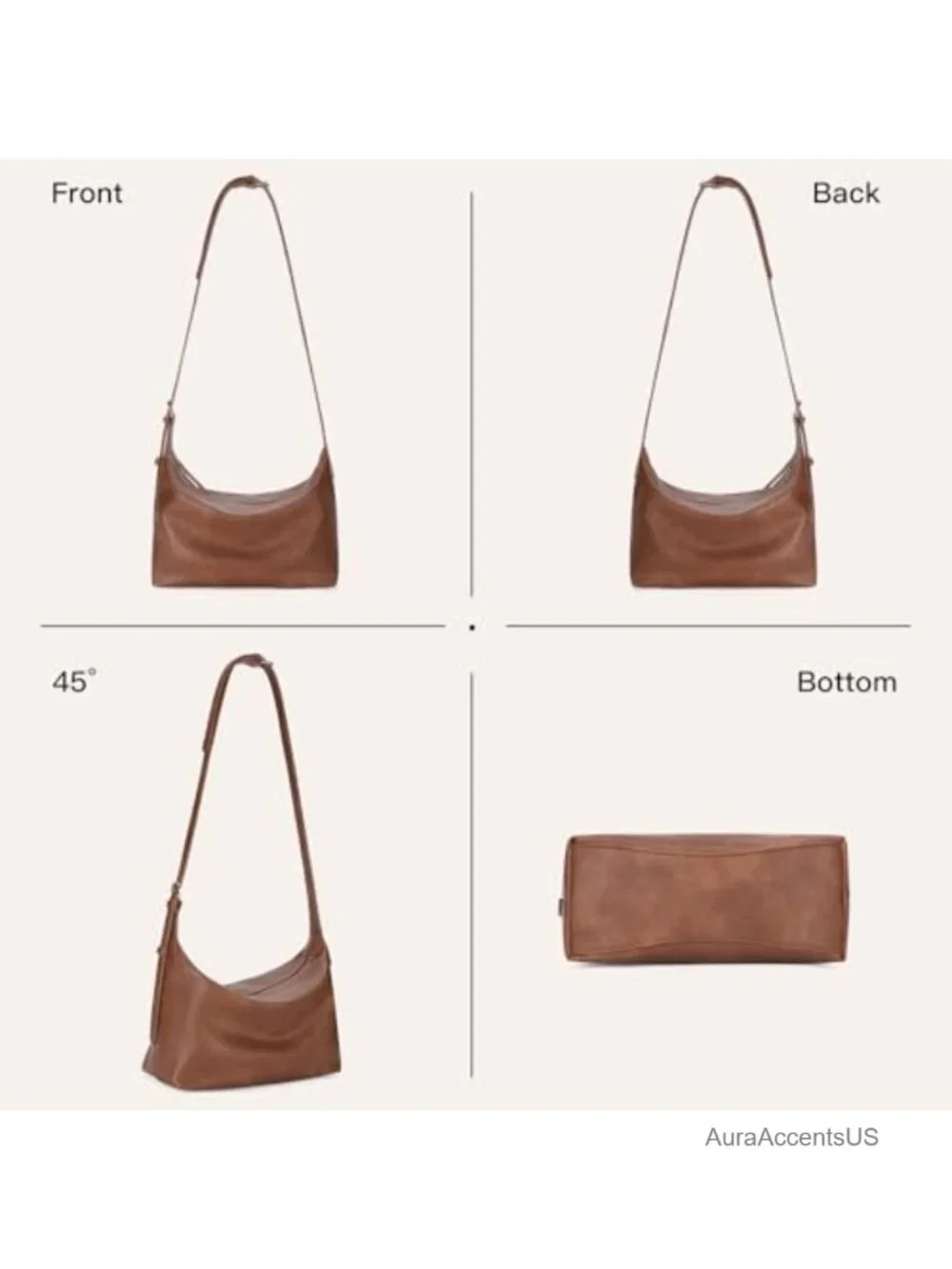 Faux Leather Hobo Handbag with Adjustable Crossbody Strap, Large Capacity Tote